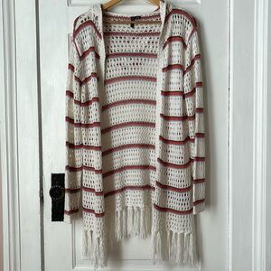 ETHYL CROCHET HOODED DUSTER CARDIGAN SWEATER